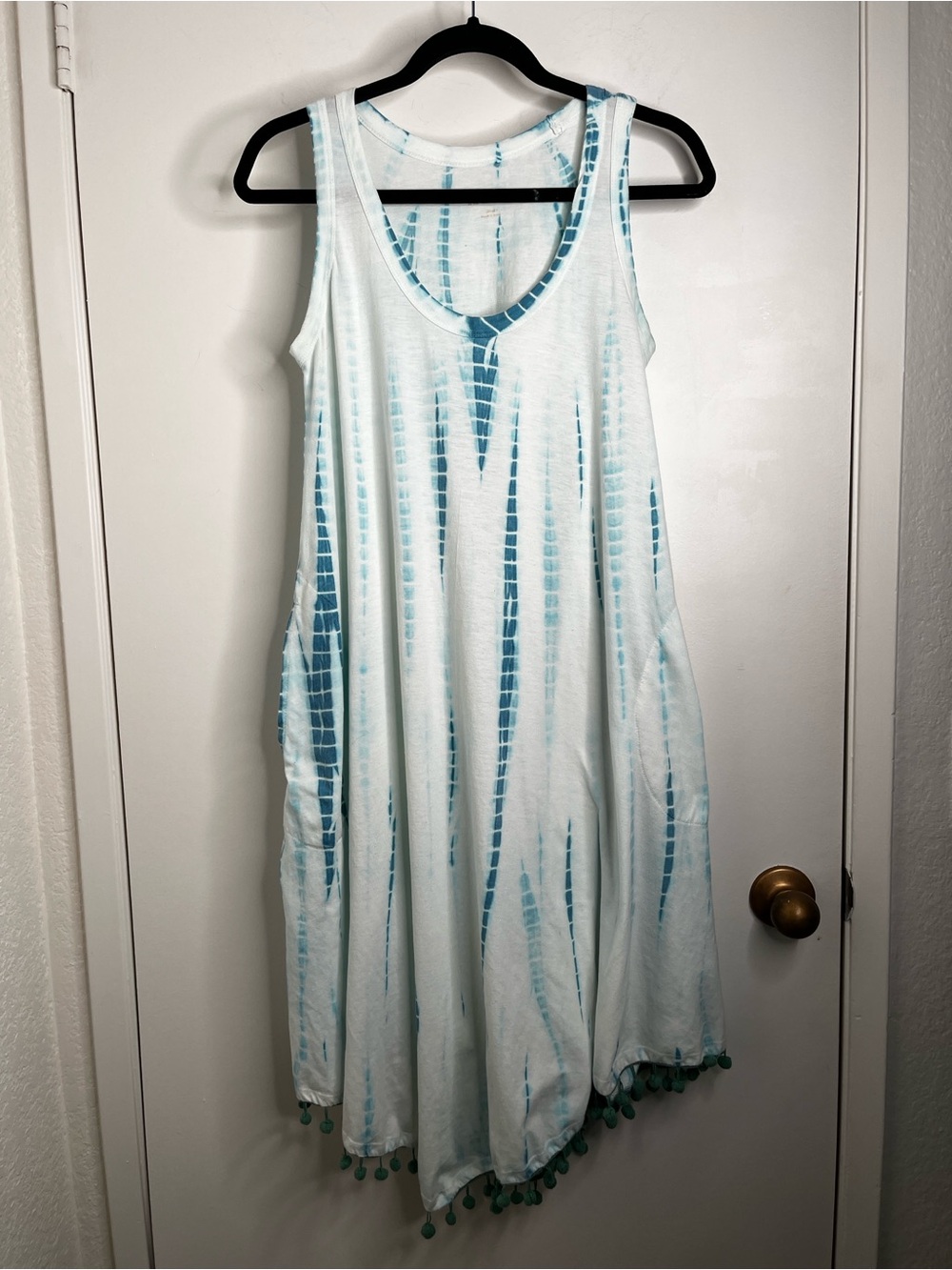 Soft Surroundings La Playa Midi Dress Pom Pom Trim  Small Tropical Vacation Boho